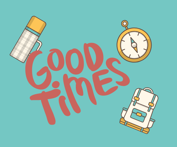 時計トリュックと水筒good times