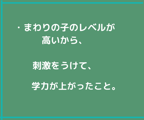 緑色の画面に文字、「レベルが高いから学力上がった。」